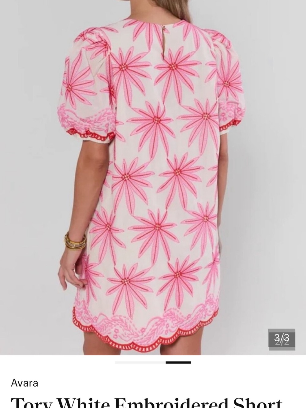 Avara Tory White Mini Dress with Pink Floral Embroidery - Picture 3 of 8